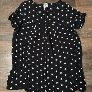 Women's Anthropologie Black with White Polka Dots Tunic Top Size M
